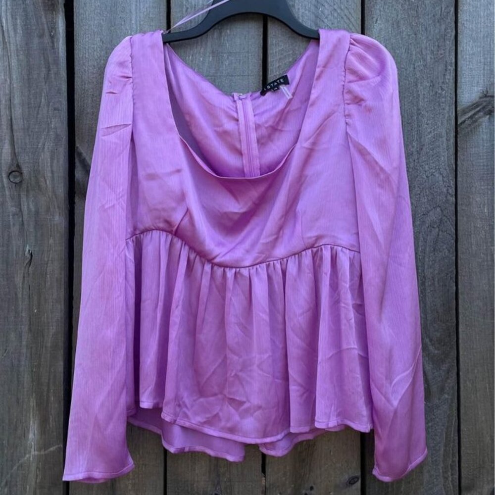 1. State Women’s Boutique Style Square Neck Silky Baby Doll Top Sz 14